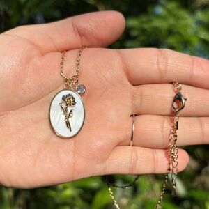 18K Gold Plated Stainless Steel June Birth Flower With Diamond Necklace